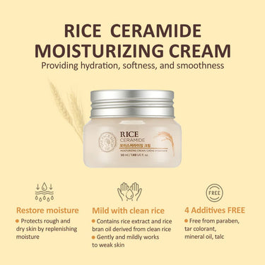 The Face Shop Rice & Ceramide Moisturizing Cream with Rice Extracts for Skin Brightening | Ceramide Moisturizer For Skin Barrier Repair | Paraben & Paraffins Free, Korean skin care products, 50ml